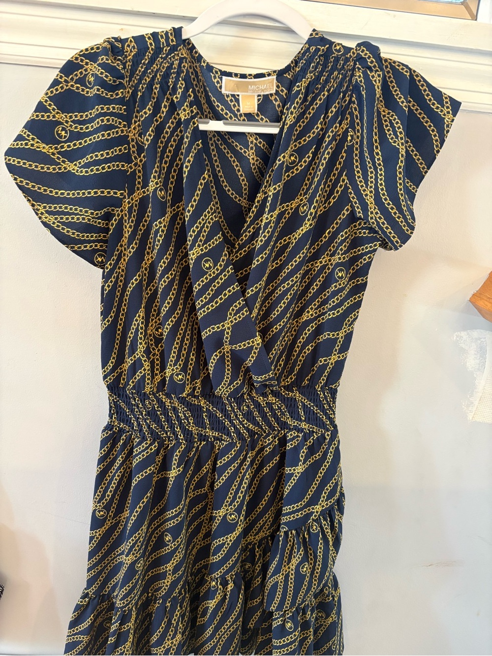 Michael Kors Navy Dress with Gold Chain Print
